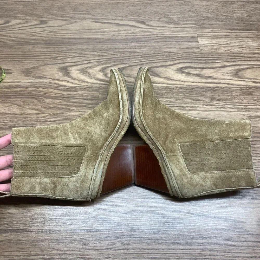 Tory Burch Lila Heeled Ankle Boot Nat Suede Color Brown Womens‎ Size 8.5 M